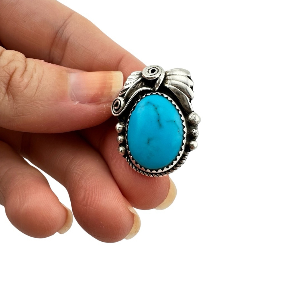 Southwestern Turquoise 925 Sterling Silver Ring Size 5.5